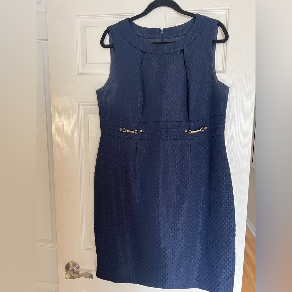 Tahari Blue and Gold Sheath Mini Dress